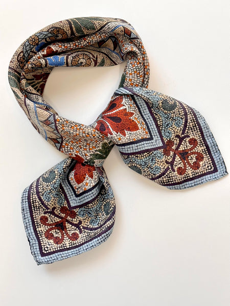 'Original Collins mini scarf' Italian made small 100% Silk Kerchief neck or hair Scarf 53cm x 53cm - The Block Collection
