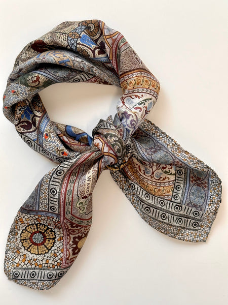 'New Patchwork mini scarf' Italian made small 100% Silk Kerchief neck or hair Scarf 53cm x 53cm - The Block Collection