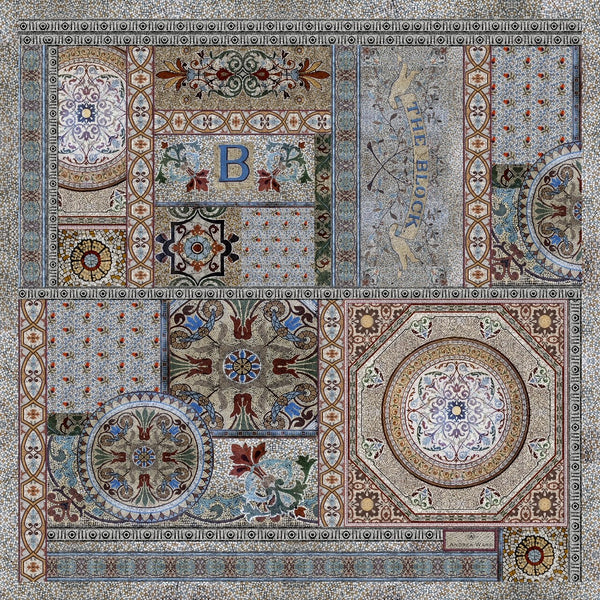 'New Patchwork mini scarf' Italian made small 100% Silk Kerchief neck or hair Scarf 53cm x 53cm - The Block Collection