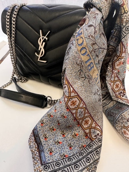 'New Patchwork mini scarf' Italian made small 100% Silk Kerchief neck or hair Scarf 53cm x 53cm - The Block Collection