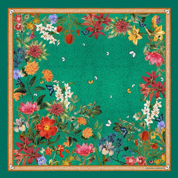 'Botanica Emerald' SMALL Silk Kerchief Scarf  53cm x 53cm - The Block Collection