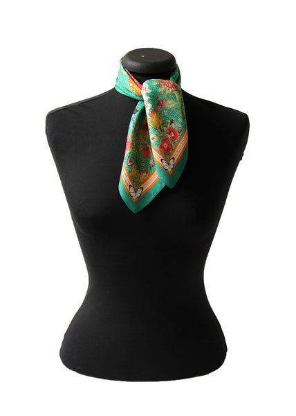 'Botanica Emerald' SMALL Silk Kerchief Scarf  53cm x 53cm - The Block Collection