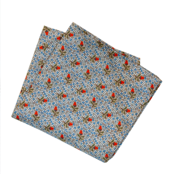 'Gumnut Blossom Mosaic' 100% silk MENS pocket square 32cm - The Block Collection