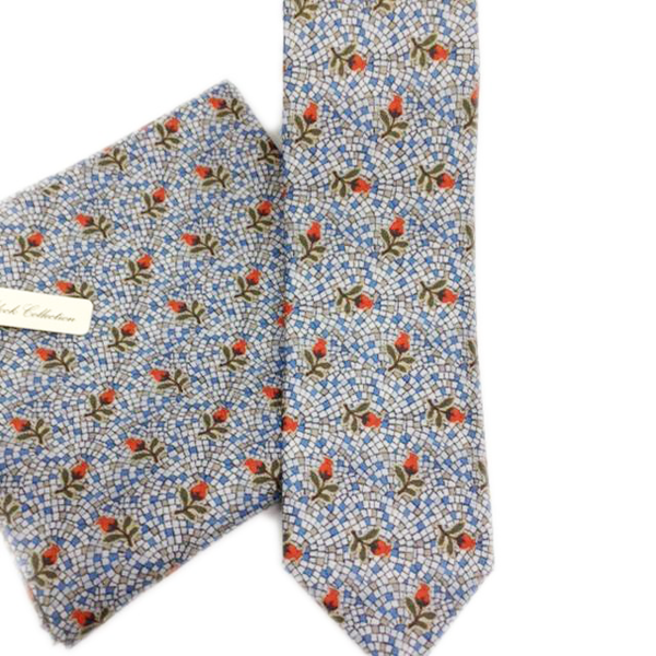 'Gumnut Blossom Mosaic' 100%  silk MENS Tie set - The Block Collection