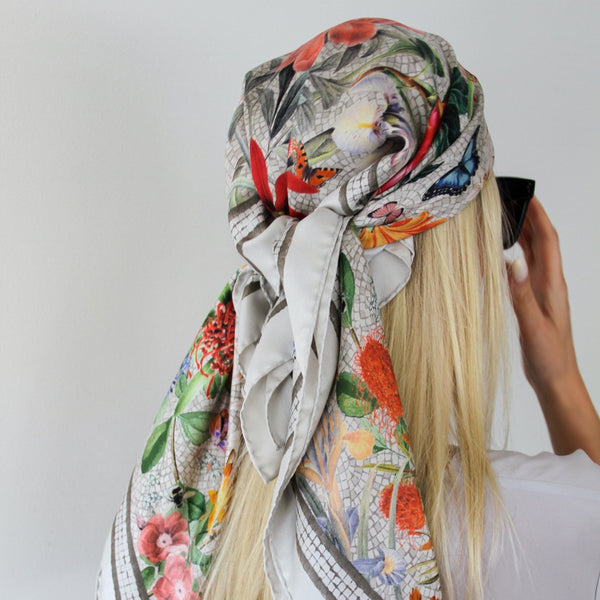 'Botanica Ecru'  CLASSIC Silk Scarf 90cm x 90cm - The Block Collection