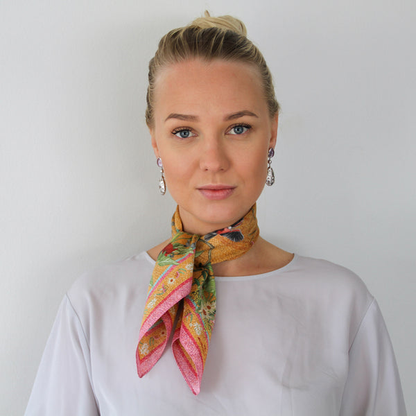 'Regeneration Mango'  SMALL Silk Kerchief Scarf 53cm x 53cm - The Block Collection