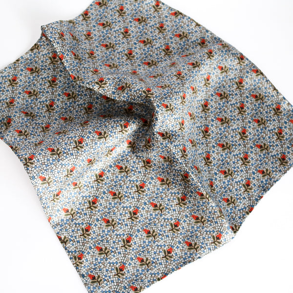 'Gumnut Blossom Mosaic' 100% silk MENS pocket square 32cm - The Block Collection