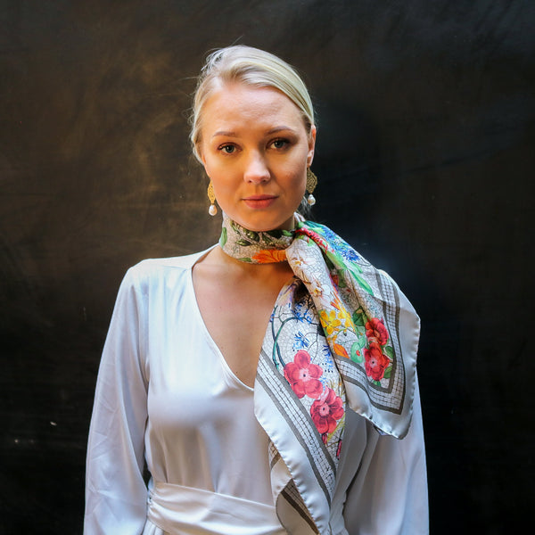 'Botanica Ecru'  CLASSIC Silk Scarf 90cm x 90cm - The Block Collection