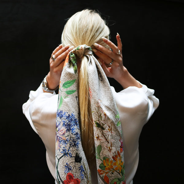 'Botanica Ecru'  CLASSIC Silk Scarf 90cm x 90cm - The Block Collection