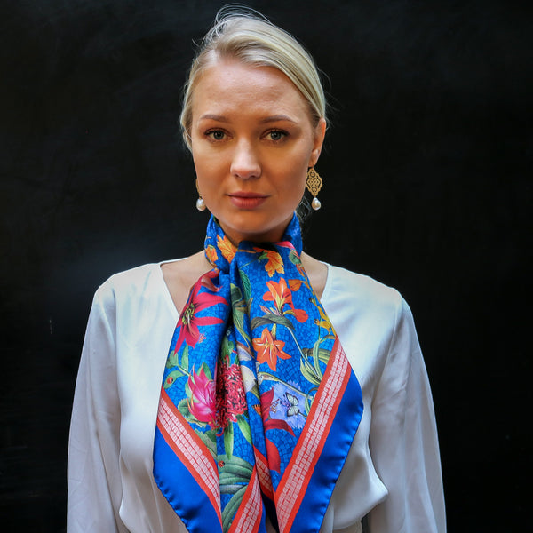'Botanica Cornflower' CLASSIC Silk Scarf 90cm x 90cm - The Block Collection