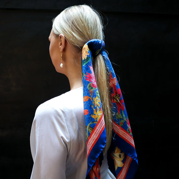 'Botanica Cornflower' CLASSIC Silk Scarf 90cm x 90cm - The Block Collection