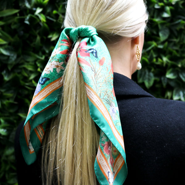 'Botanica Emerald' SMALL Silk Kerchief Scarf  53cm x 53cm - The Block Collection