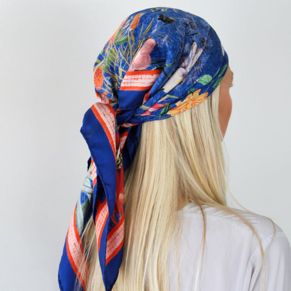 'Botanica Cornflower' CLASSIC Silk Scarf 90cm x 90cm - The Block Collection