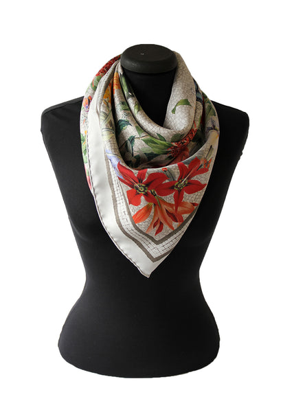 'Botanica Ecru'  CLASSIC Silk Scarf 90cm x 90cm - The Block Collection