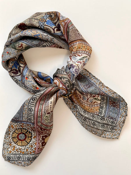 'New Patchwork mini scarf' Italian made small 100% Silk Kerchief neck or hair Scarf 53cm x 53cm