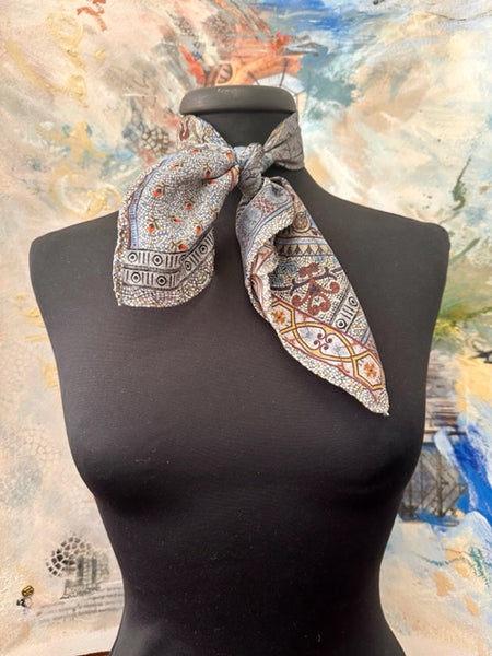 'New Patchwork mini scarf' Italian made small 100% Silk Kerchief neck or hair Scarf 53cm x 53cm