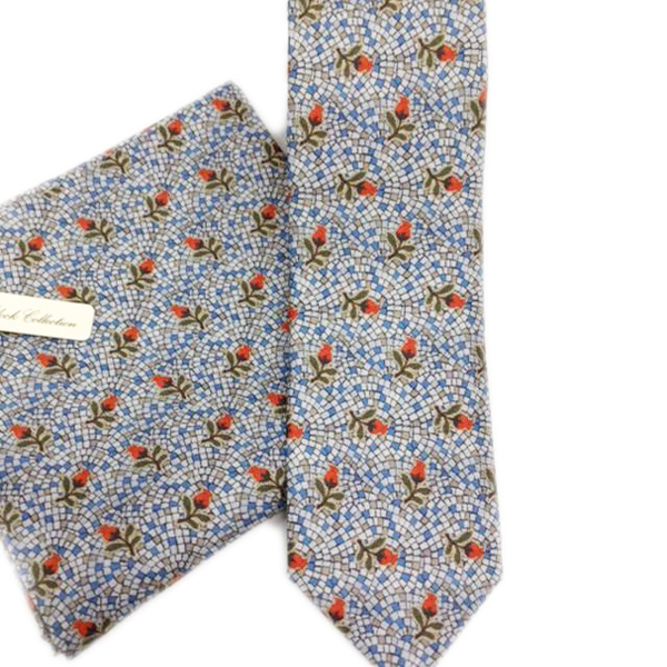 'Gumnut Blossom Mosaic' 100% silk MENS pocket square 32cm - The Block Collection