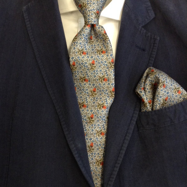 'Gumnut Blossom Mosaic' 100%  silk MENS Tie set - The Block Collection
