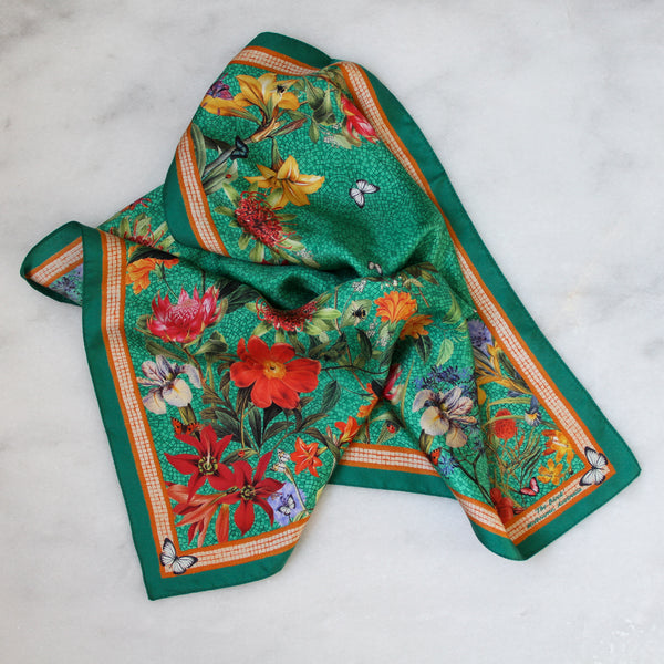 'Botanica Emerald' SMALL Silk Kerchief Scarf  53cm x 53cm - The Block Collection