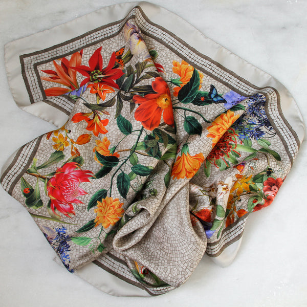 'Botanica Ecru'  CLASSIC Silk Scarf 90cm x 90cm - The Block Collection